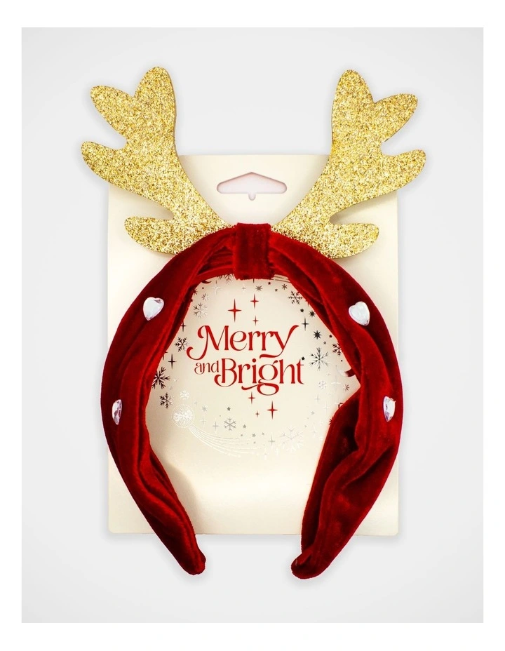 Christmas My Reindeer Velvet Alice Band in Multi image 2