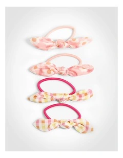 Gingham Floral Hairtie 4 Pack in Multi