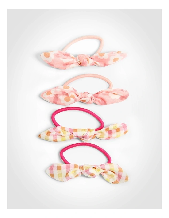 Gingham Floral Hairtie 4 Pack in Multi image 1