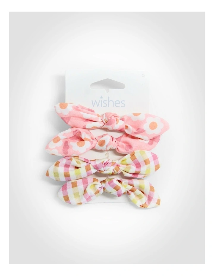 Gingham Floral Hairtie 4 Pack in Multi image 2