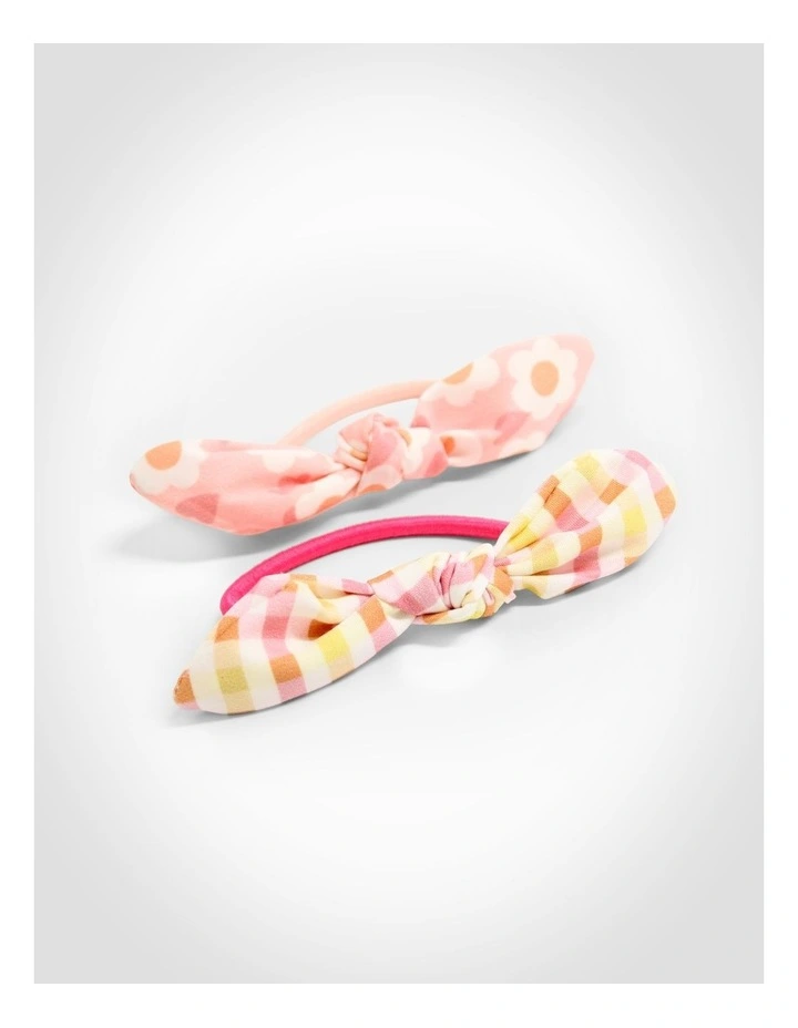 Gingham Floral Hairtie 4 Pack in Multi image 3