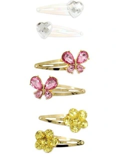 Butterfly & Heart Snapclip 6 Pack in Multi