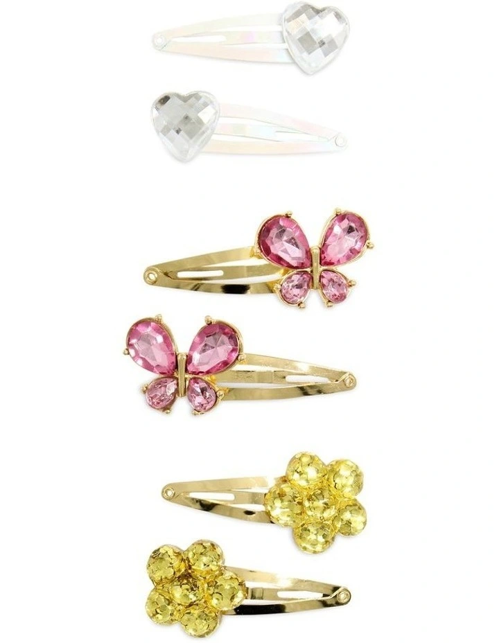 Butterfly & Heart Snapclip 6 Pack in Multi image 1