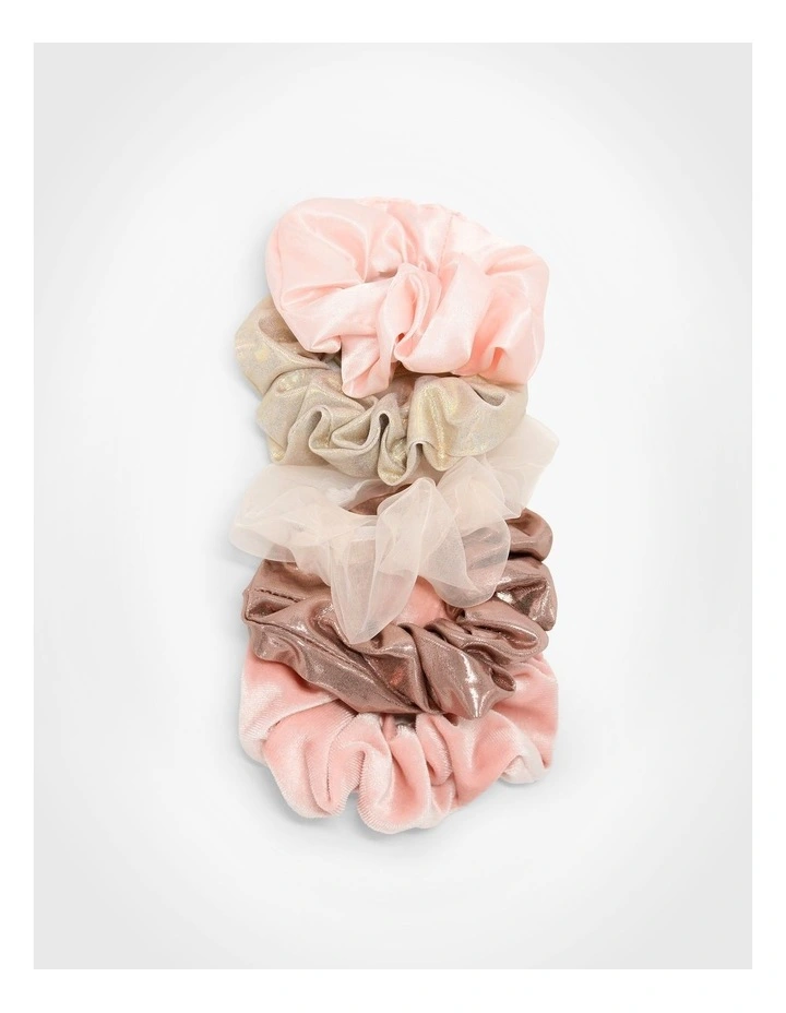 Pink Scrunchie 5 Pack in Multi image 3