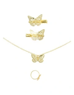 Gold Metal Butterfly Jewel Set in Multi
