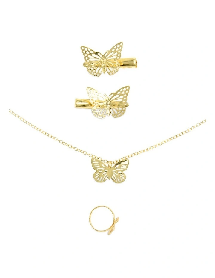 Gold Metal Butterfly Jewel Set in Multi image 1