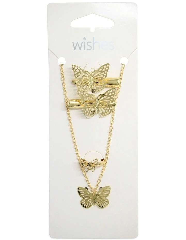 Gold Metal Butterfly Jewel Set in Multi image 2