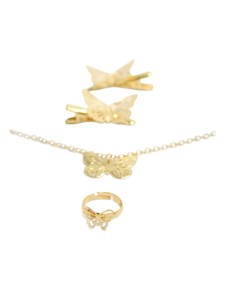 Gold Metal Butterfly Jewel Set in Multi image 4