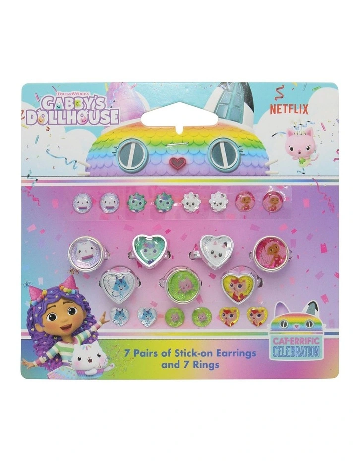 7 Day Stick-on Earrings & Ring Set in Multi image 1
