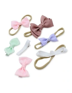 Bow Clip & Hair Wrap Pack Of 7 in Multi