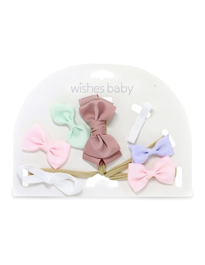 Bow Clip & Hair Wrap Pack Of 7 in Multi image 2
