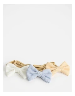 Wishes Baby 3 Pack Ribbed Bow Headbands - White, Beige & Blue
