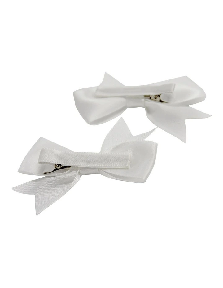 Bow Hair Clip Pack Of 2 in White image 5