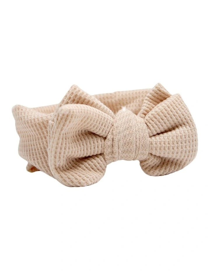 Waffle Bow Headband in Beige image 1