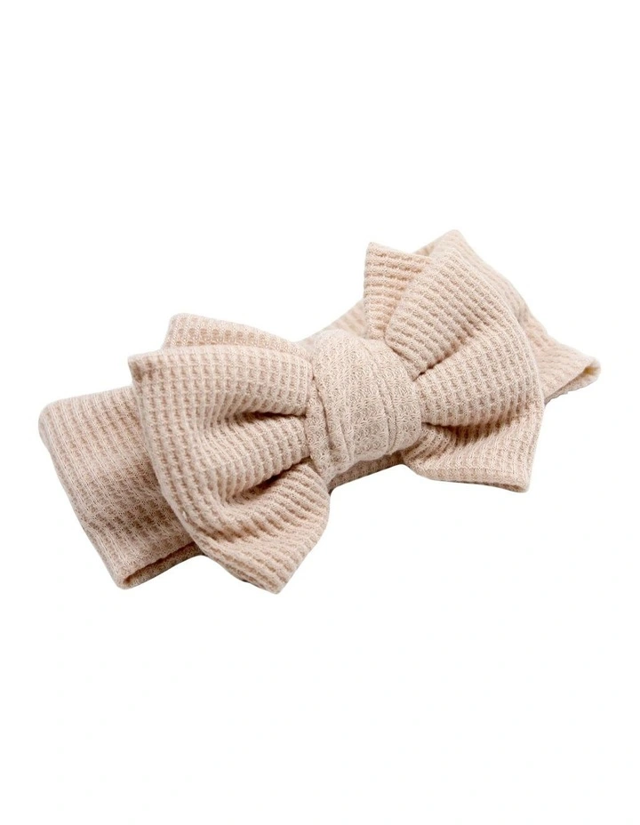 Waffle Bow Headband in Beige image 3