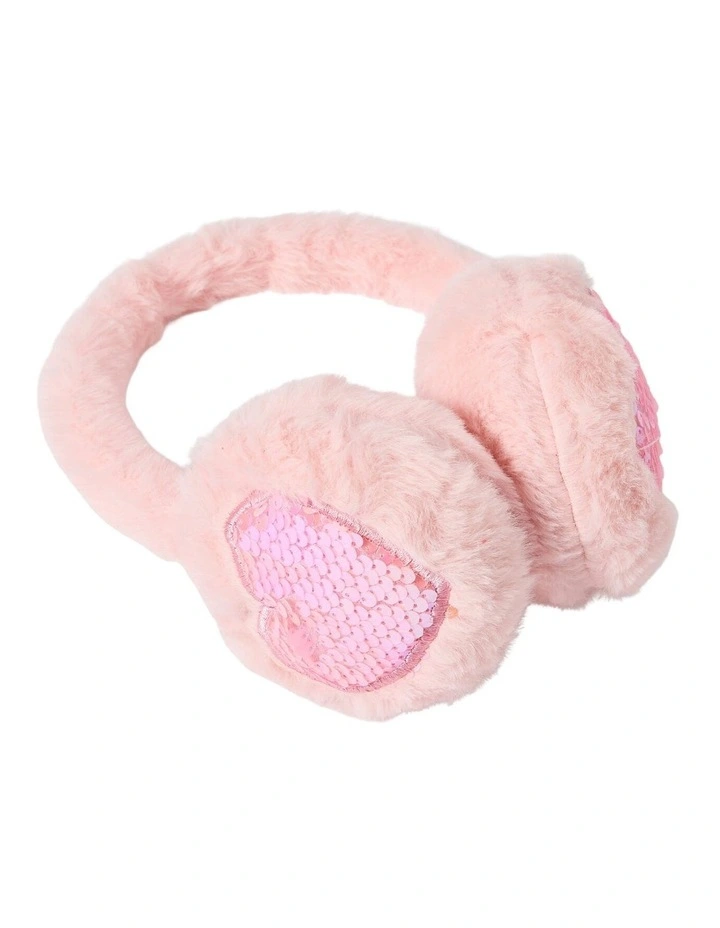 Sequin Heart Earmuffs in Pink image 1