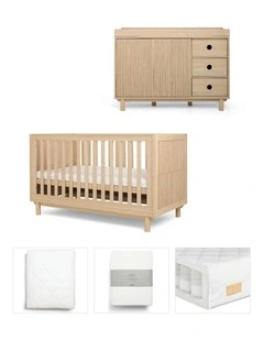 Oska Cot and Dresser 5 Pieces Bundle in Oak