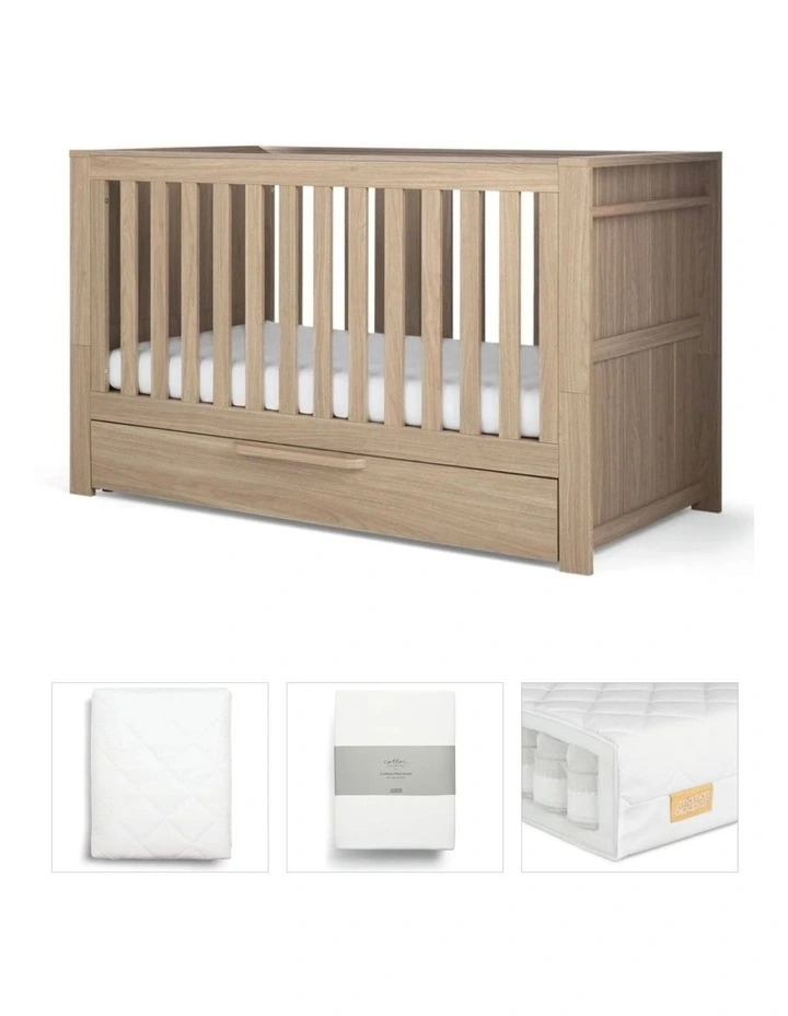 Franklin Cotbed Bundle With Essential Spring Cotbed Mattress 4 Pieces in Light Oak image 1