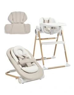 Eno Highchair, Bouncer And Cushion Bundle in Beige