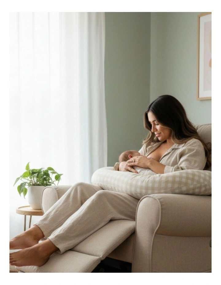 Deluxe Electric Linen Reclining Glider Feeding Chair in Oatmeal image 3