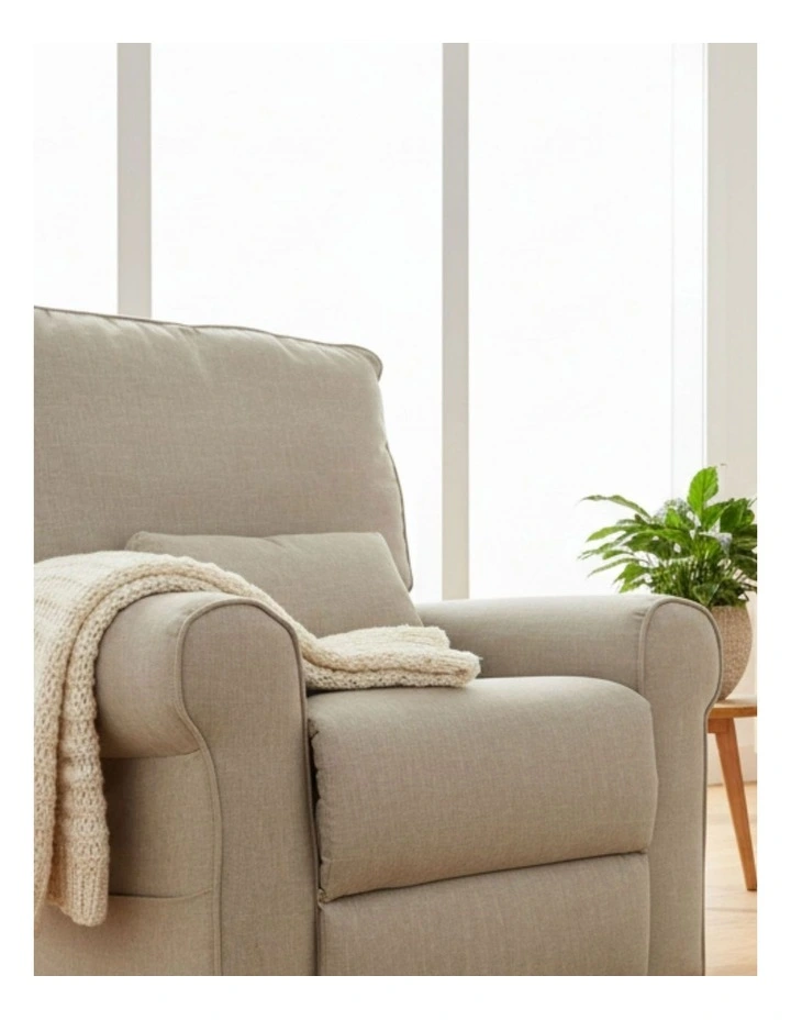 Deluxe Electric Linen Reclining Glider Feeding Chair in Oatmeal image 5