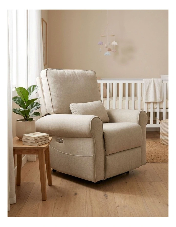 Deluxe Electric Linen Reclining Glider Feeding Chair in Oatmeal image 6