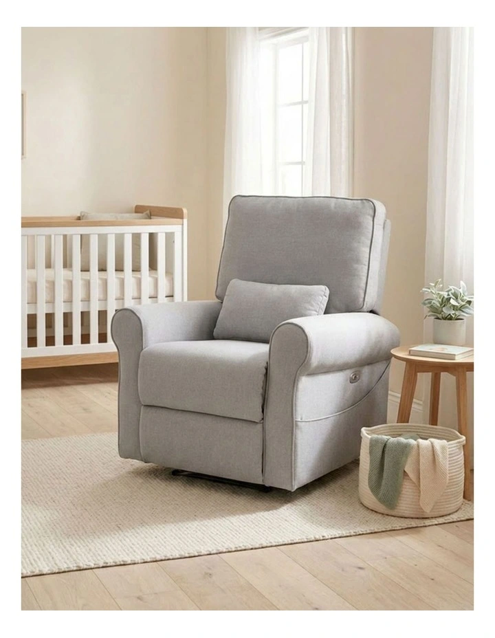 Deluxe Electric Linen Reclining Glider Feeding Chair in Light Grey image 2