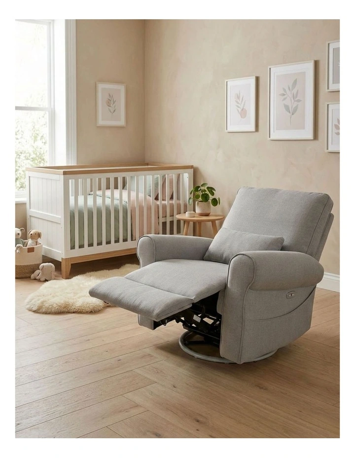 Deluxe Electric Linen Reclining Glider Feeding Chair in Light Grey image 3