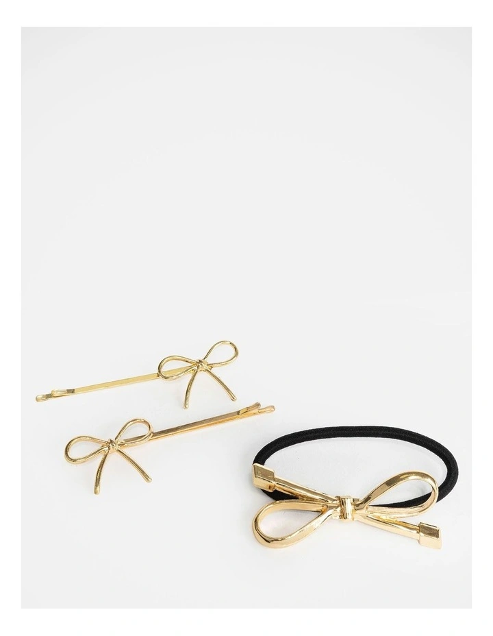 Gold Bow Hair Accessories Set of 3 image 2