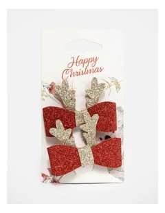 Christmas Glitter Reindeer Bow Hair Clips Set