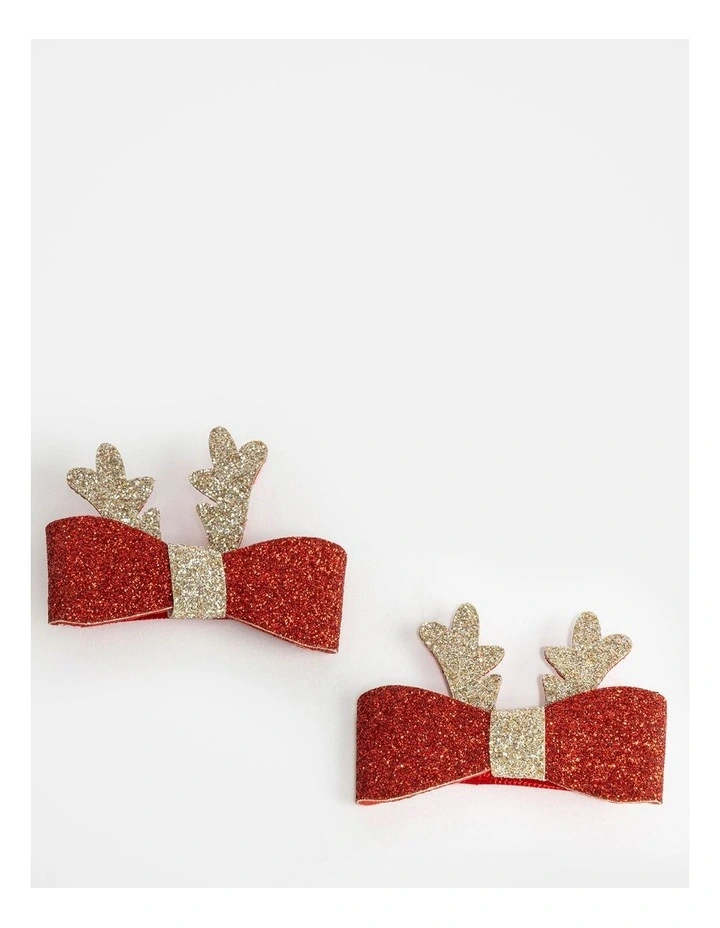 Christmas Glitter Reindeer Bow Hair Clips Set image 3