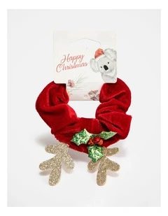 Christmas Velvet Scrunchie with Glitter Reindeer Antlers