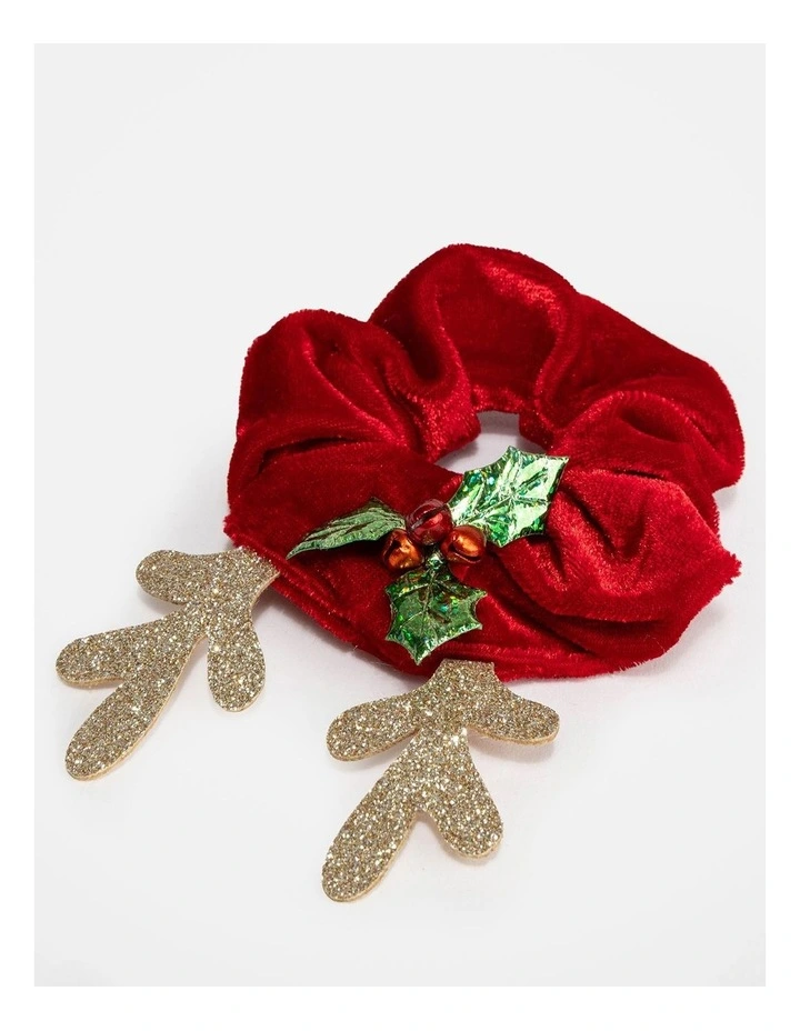 Christmas Velvet Scrunchie with Glitter Reindeer Antlers image 2
