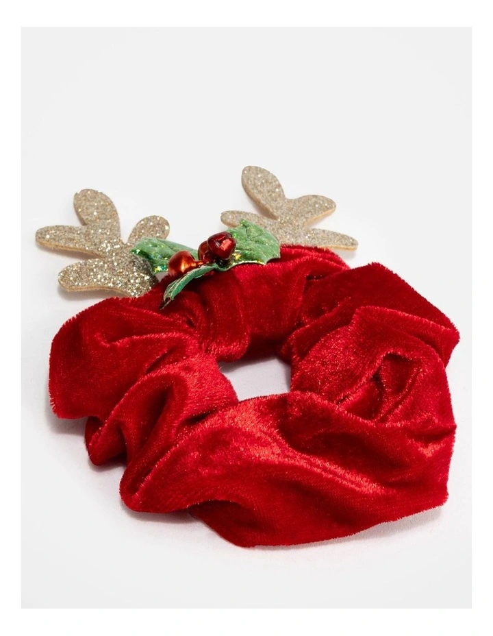 Christmas Velvet Scrunchie with Glitter Reindeer Antlers image 3